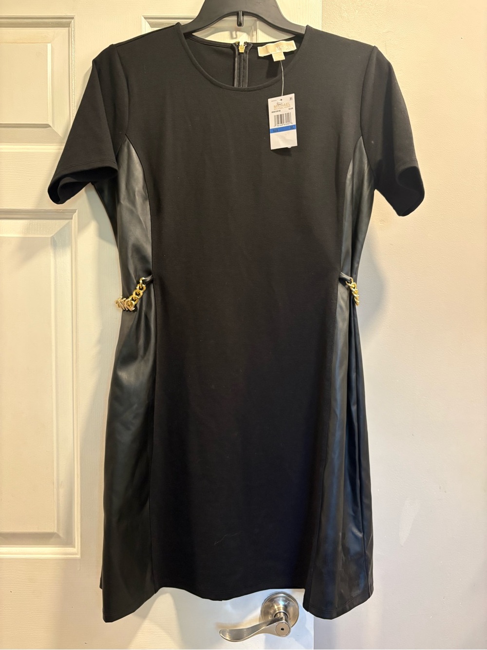 Michael Kors Short-Sleeve Sheath Dress with Chain Detail